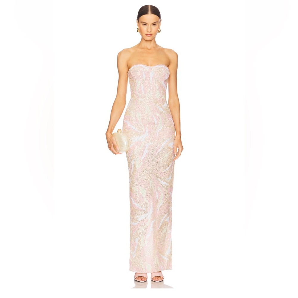 Bronx and Banco Dahlia Strapless Maxi Dress in Blush Multi